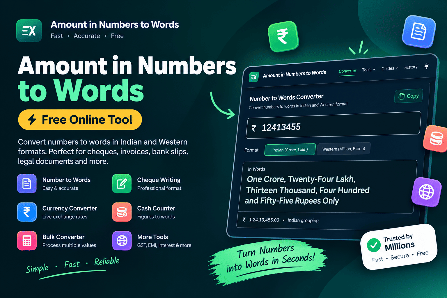 Amounts in Numbers to words Converter
